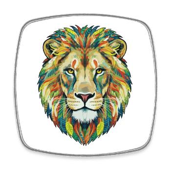 Tête de lion colorée avec motif de feuilles - Magnet carré - blanc - Devant