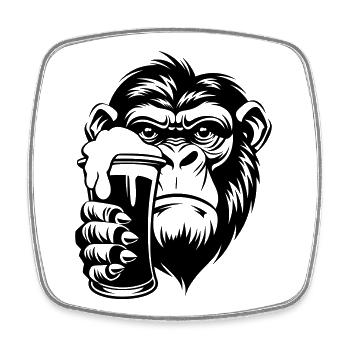 Monkey holding a drink with foam - Square fridge magnet - white - Front