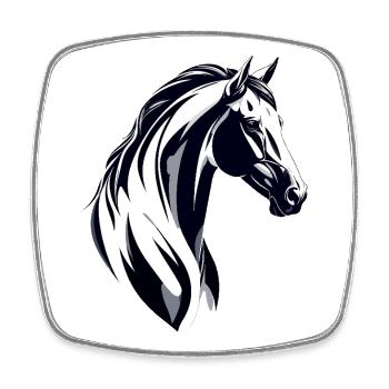 Black White Horse Head Drawing Sketch - Square fridge magnet - white - Front