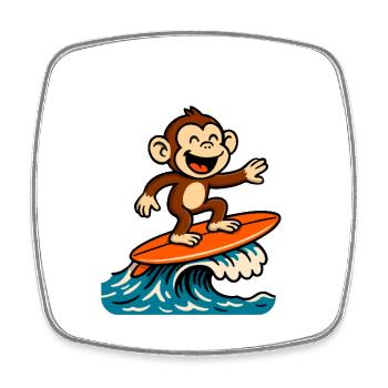 Surfing Monkey Cartoon - Summer Tropical Design - Square fridge magnet - white - Front
