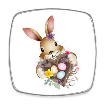 Un joli lapin de Pâques avec un cœur et un panier de Pâques - Magnet carré - blanc - Devant
