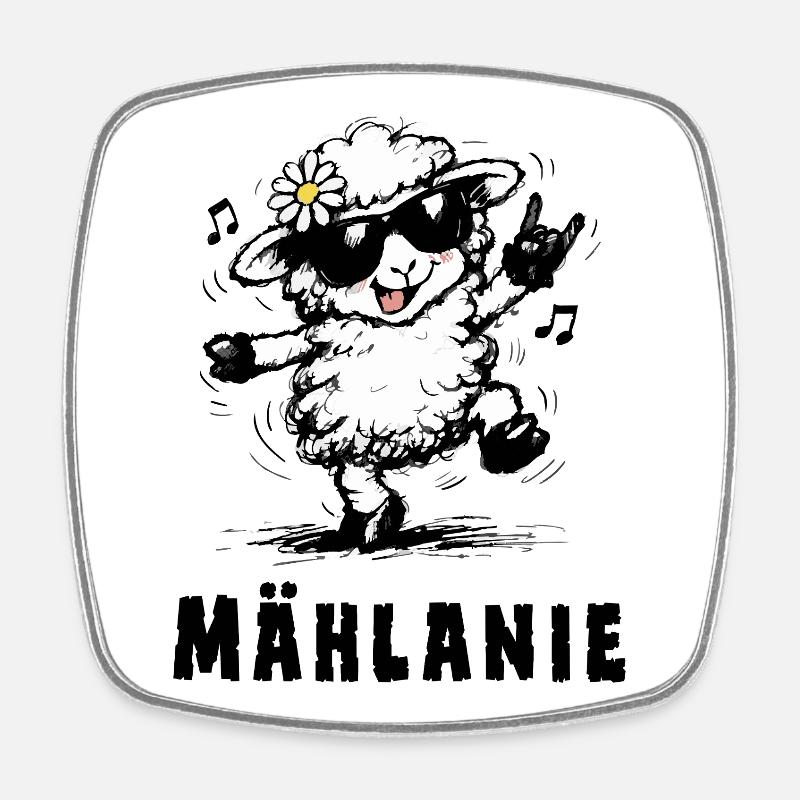 Mählanie – Drôle de jeu de mots sur les moutons - Magnet carré - blanc