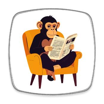Affe liest Zeitung im Sessel lustiges Affen Motiv - Viereckiger Kühlschrankmagnet - Weiß - Vorne