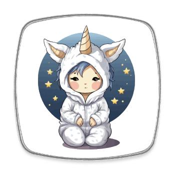Kuhicorn Kuschelfigur im Sternennacht Hoodie - Viereckiger Kühlschrankmagnet - Weiß - Vorne