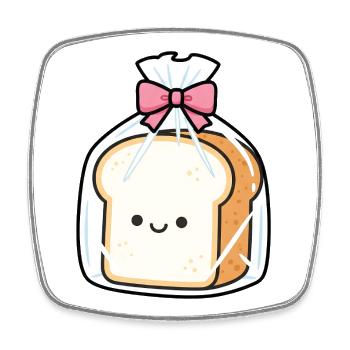 Bagged Kawaii Bread with Pink Bow - Square fridge magnet - white - Front