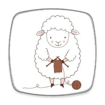 Sheep Knitter Wool and Needles - Square fridge magnet - white - Front