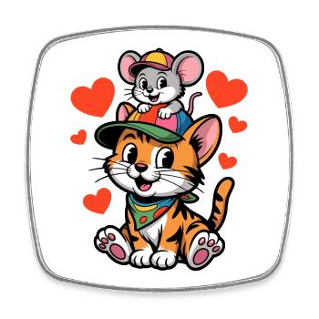 Cute cat and mouse as best friends - Square fridge magnet - white - Front