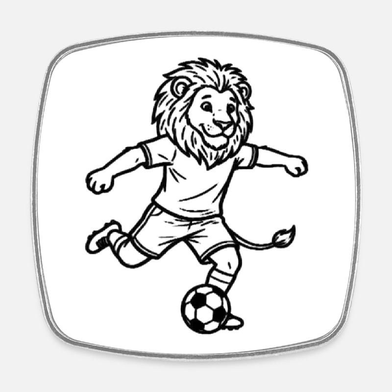 Lion Soccer Dash - Square fridge magnet - white