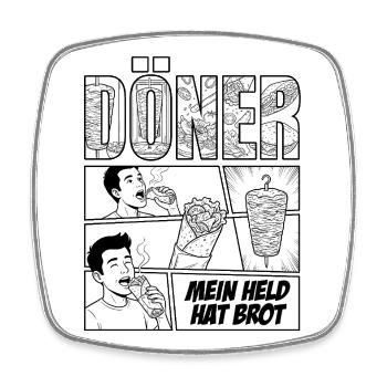 Döner Held – Comic - Viereckiger Kühlschrankmagnet - Weiß - Vorne