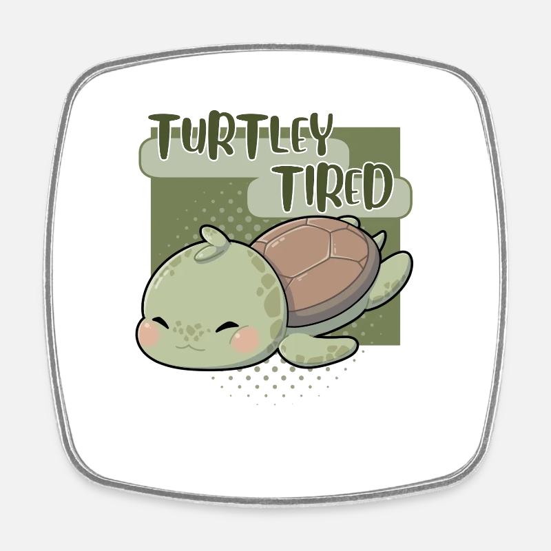 Turtley Tired – Müde Schildkröte - Square fridge magnet - white
