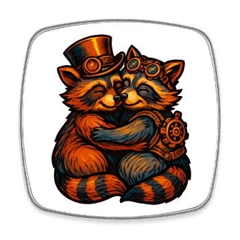 Steampunk Raccoon Cuddle - Square fridge magnet - white - Front