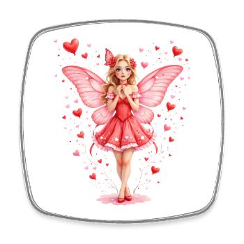 Fée rose avec des ailes de papillon - Magnet carré - blanc - Devant