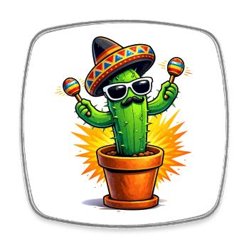 Cactus drôle avec sombrero et maracas - Magnet carré - blanc - Devant