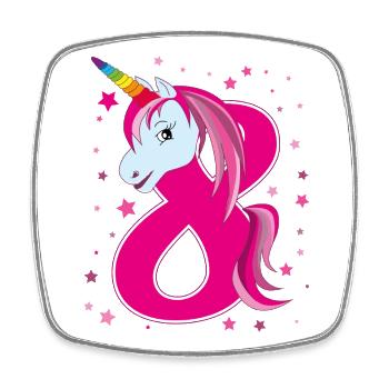 Licorne, 8 ans, huit ans, anniversaire - Magnet carré - blanc - Devant