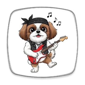 Pfotenrocker : Chien avec guitare électrique - Magnet carré - blanc - Devant