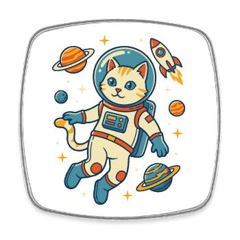 Astronautenkatze im All - Viereckiger Kühlschrankmagnet - Weiß - Vorne