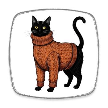 Cable Knit Cat Sweater Weather Cat - Square fridge magnet - white - Front