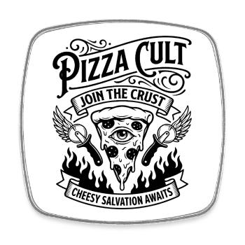 Pizza Cult Cheesy Salvation - Square fridge magnet - white - Front