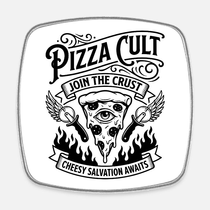 Pizza Cult Cheesy Salvation - Square fridge magnet - white