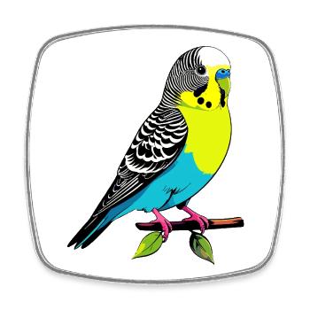 Colorful parrot yellow blue budgie on branch - Square fridge magnet - white - Front