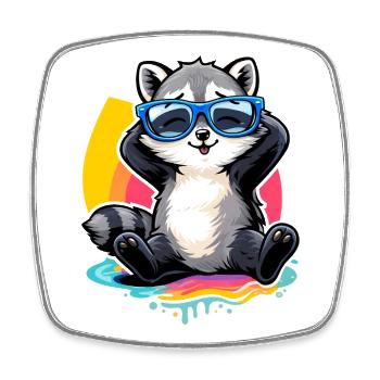 Relaxed raccoon with sunglasses - Square fridge magnet - white - Front