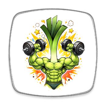 Strong Leek Bodybuilder Illustration - Square fridge magnet - white - Front