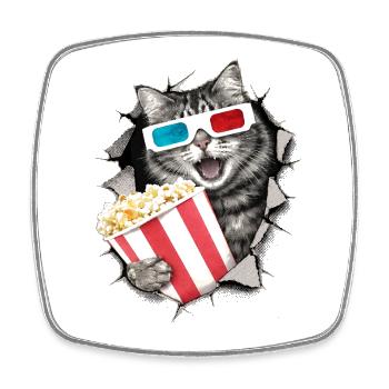 Cat with 3D Glasses – Kino Halftone Design - Square fridge magnet - white - Front
