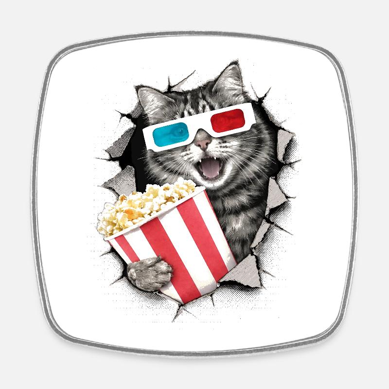 Chat avec des lunettes 3D – Kino Halftone Design - Magnet carré - blanc