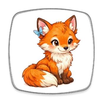 Flotter Fuchs mit Schmetterling - Viereckiger Kühlschrankmagnet - Weiß - Vorne