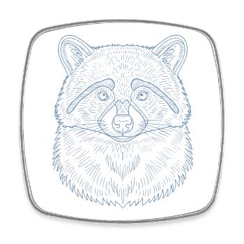 Minimalist raccoon head silhouette design - Square fridge magnet - white - Front