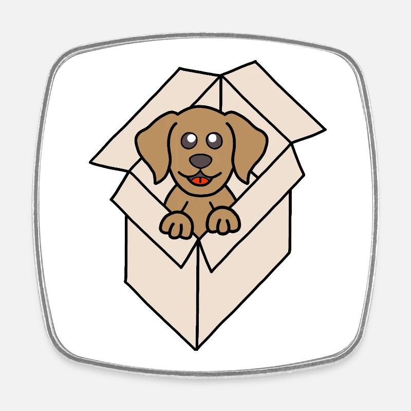 Cuddly dog in a box - Square fridge magnet - white