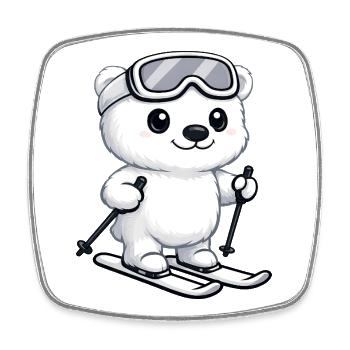 Cute Polar Bear Skier Cartoon Winter Vacation - Square fridge magnet - white - Front