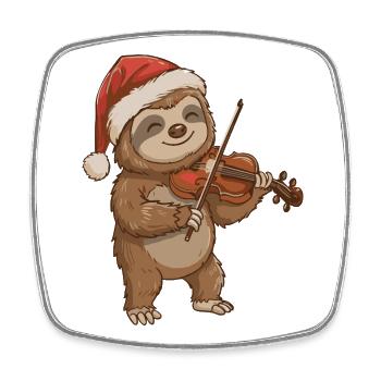Animal paresseux de Noël jouant du violon - Magnet carré - blanc - Devant