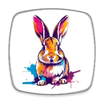Buntes Kaninchen in Aquarellfarben Farbkleckse - Viereckiger Kühlschrankmagnet - Weiß - Vorne