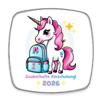 Einhorn Einschulung 2026 Zauberhafter Start - Viereckiger Kühlschrankmagnet - Weiß - Vorne