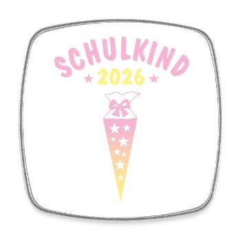 Schulkind 2026 Schultüte Sterne - gelb rosa - Viereckiger Kühlschrankmagnet - Weiß - Vorne
