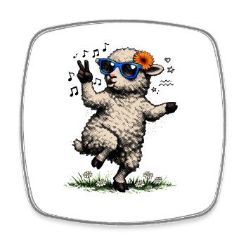 Lamm mit Sonnenbrille & Blüten - Viereckiger Kühlschrankmagnet - Weiß - Vorne