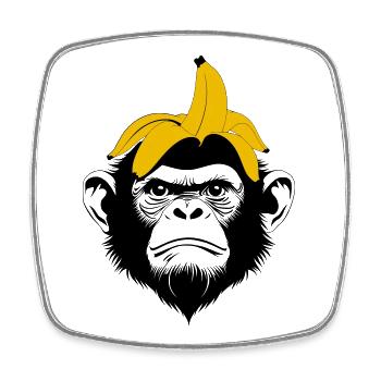 Monkey with Banana Hat – Top Banana Monkey Motif - Square fridge magnet - white - Front