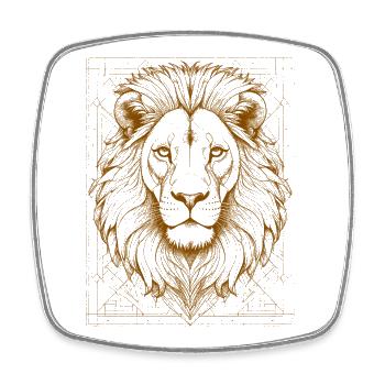 Tête de lion géométrique ornée - Magnet carré - blanc - Devant