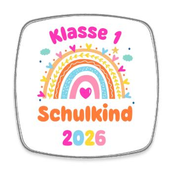 Klasse 1 Schulkind 2026 Regenbogen Einschulung - Viereckiger Kühlschrankmagnet - Weiß - Vorne