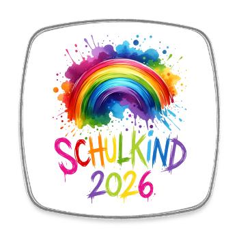 Schulkind 2026 Regenbogen - Viereckiger Kühlschrankmagnet - Weiß - Vorne
