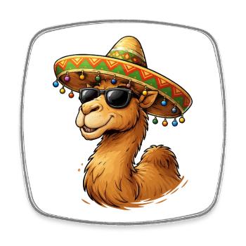 Kamel Lächeln mit Sombrero - Viereckiger Kühlschrankmagnet - Weiß - Vorne