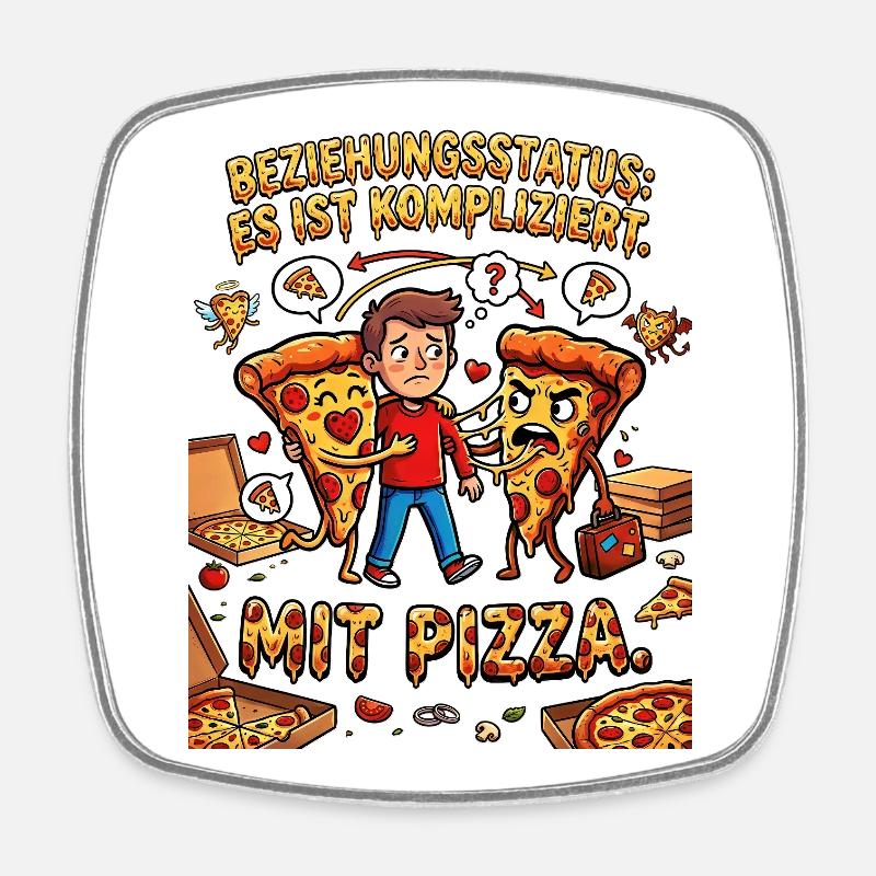 Relationship status It's complicated with pizza - Square fridge magnet - white