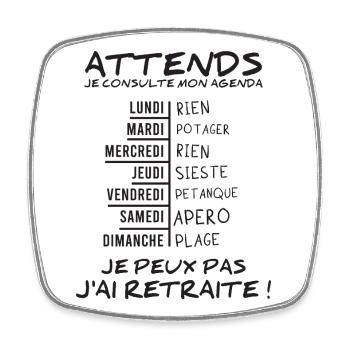 Agenda Retraite (texte noir) - Magnet carré - blanc - Devant