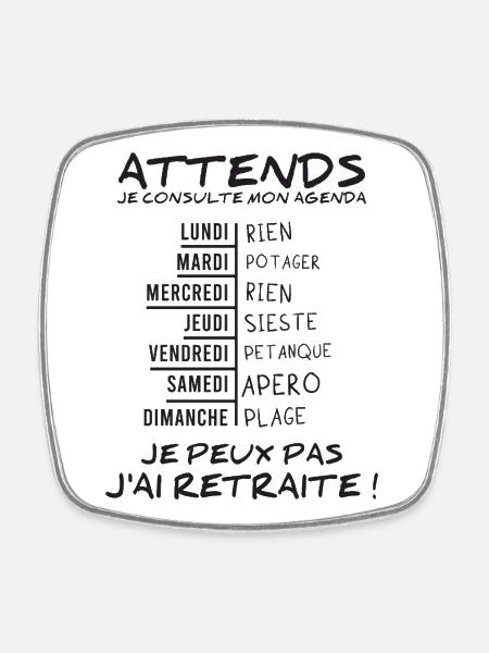 Agenda Retraite (texte noir) - Magnet carré - blanc