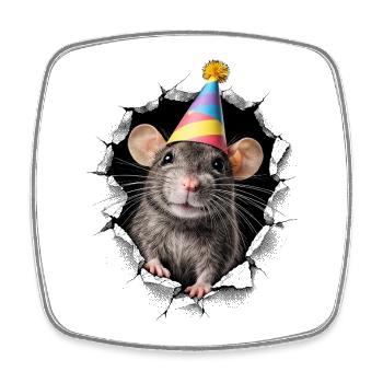 Party Mouse – Cool Photo Mouse with Party Hat - Square fridge magnet - white - Front