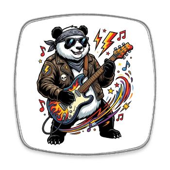 Panda Gitarren-Rocker im Leder - Viereckiger Kühlschrankmagnet - Weiß - Vorne