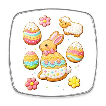 Easter Cookies Set with Bunny and Lamb Illustration - Square fridge magnet - white - Front