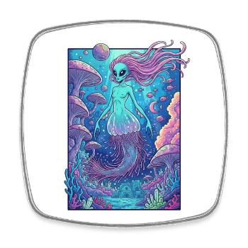 Unterwasser-Alien mit leuchtendem Haar - Viereckiger Kühlschrankmagnet - Weiß - Vorne