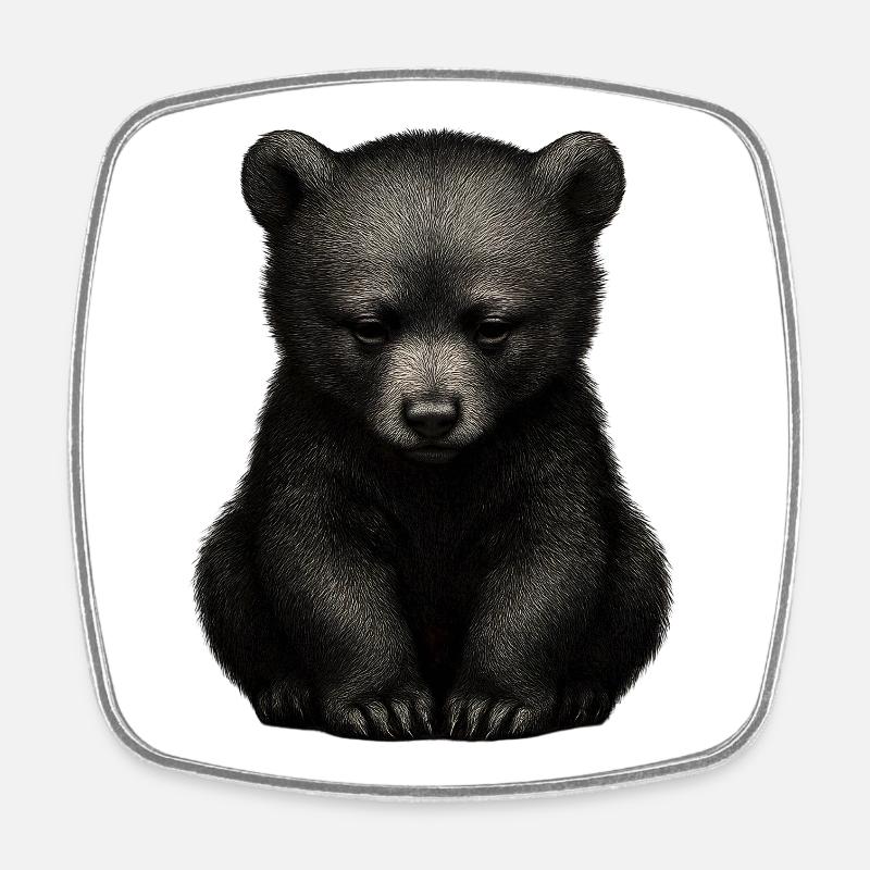 Dark bear cub sitting - Square fridge magnet - white